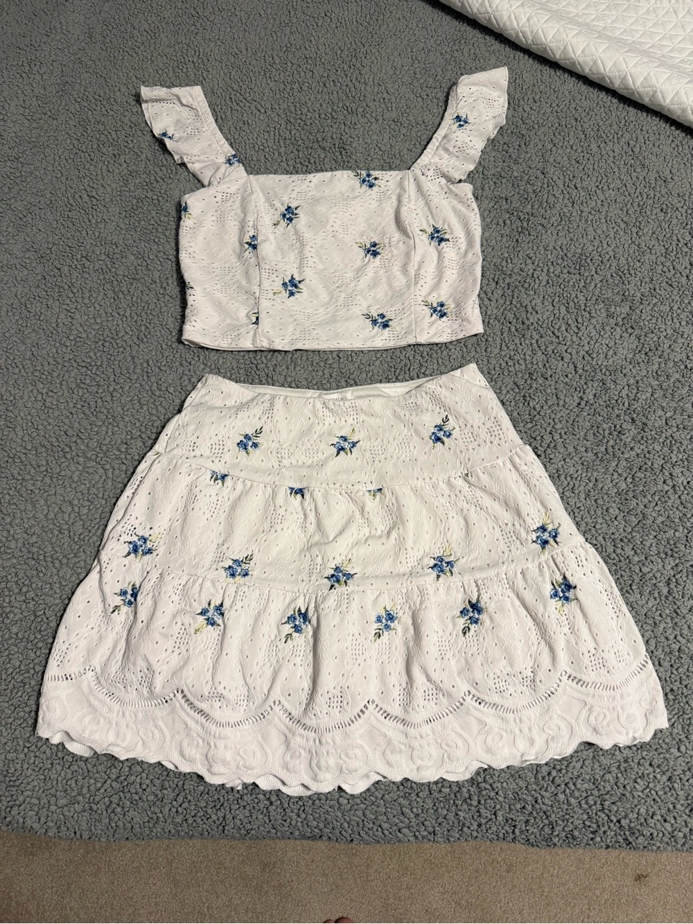 White Eyelet Floral tank & Skirt — Two-Piece Set